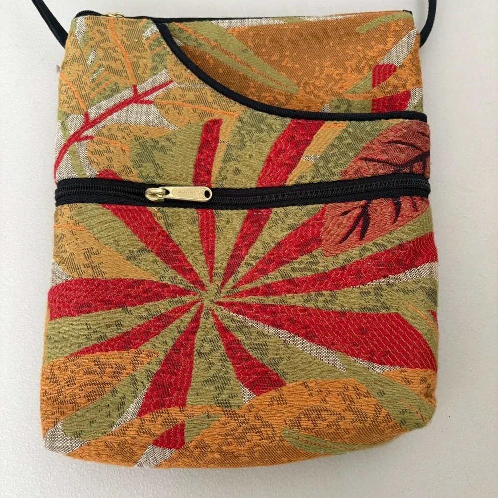Danny K Beverly Hills Tropical Tapestry Crossbody Bag Made in USA Red Green Gold